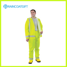 2PCS Fluorescencia Verde Hombres Rainwear Reflectante Poliéster Rainsuit